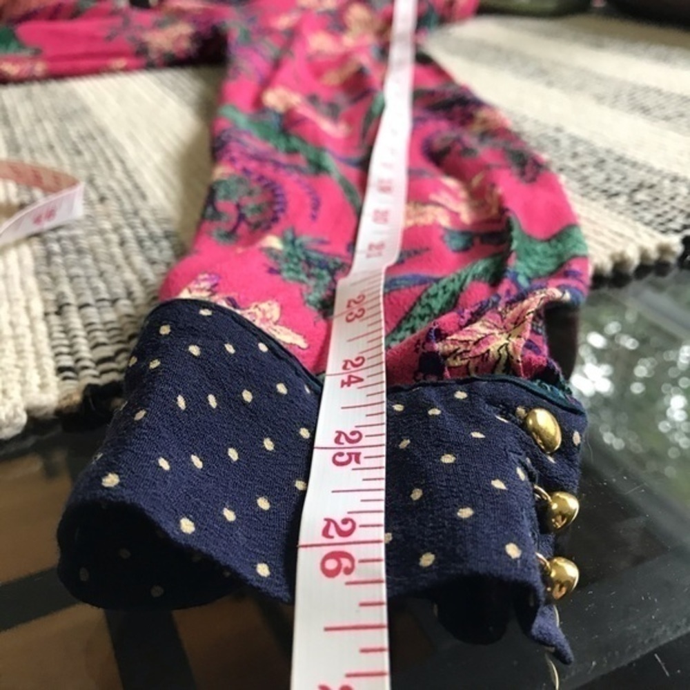 Anthropologie Maeve Pink Navy Blue Floral Bird Print Long Sleeve Tunic Dress 4 - Picture 10 of 13